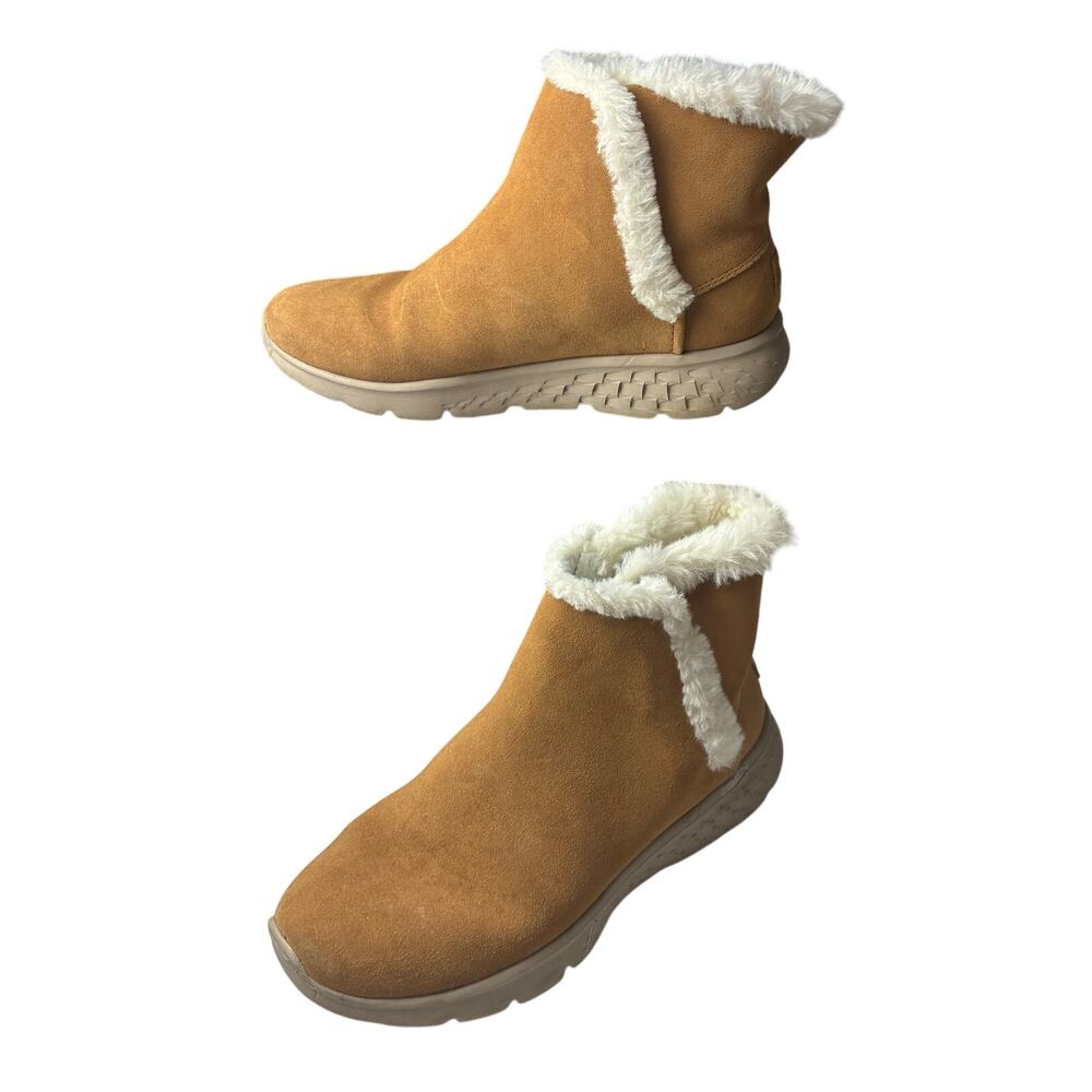 Skechers On the Go Joy Bundle Up Chestnut Leather Ankle Boots Women 7.5 Goga Mat
